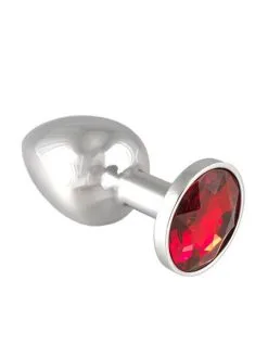 Rimba Edelstahl-Buttplug Mit Rotem Kristall (75g)