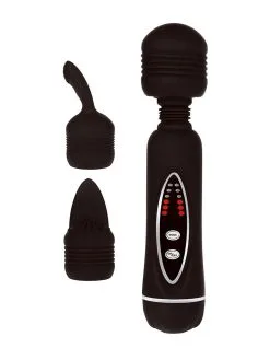 Power Wand Set: Vibrator Mit 2 Aufsätzen, Schwarz