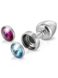 Diogol Magnet Buttplug: Aluminium Mit Austauschbaren Kristallen, Silber (3 Cm)